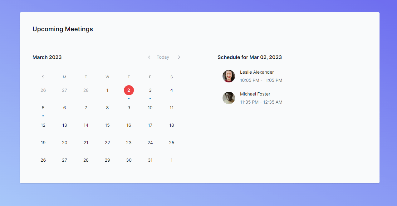 Interactive Meetings Calendar